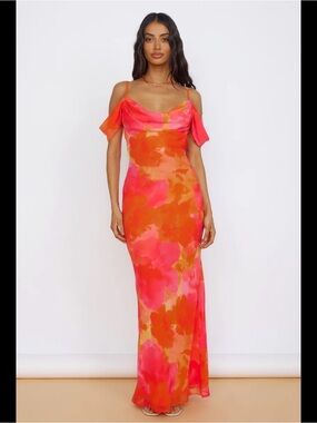 Runaway the label Pink & Orange Floral Slip Maxi Dress